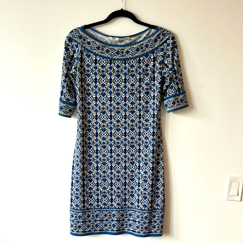 Max Studio blue and tan geometric dress